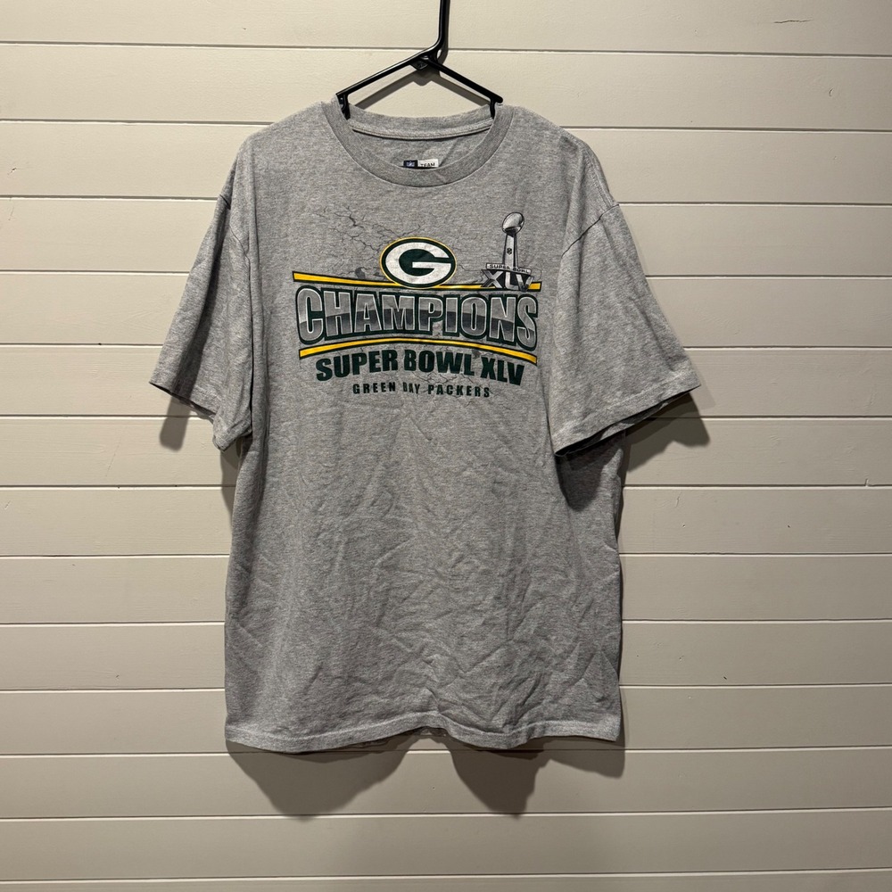 Green Bay Packers Super Bowl XLV Champions NFL Mens Tee L Gray Vintage